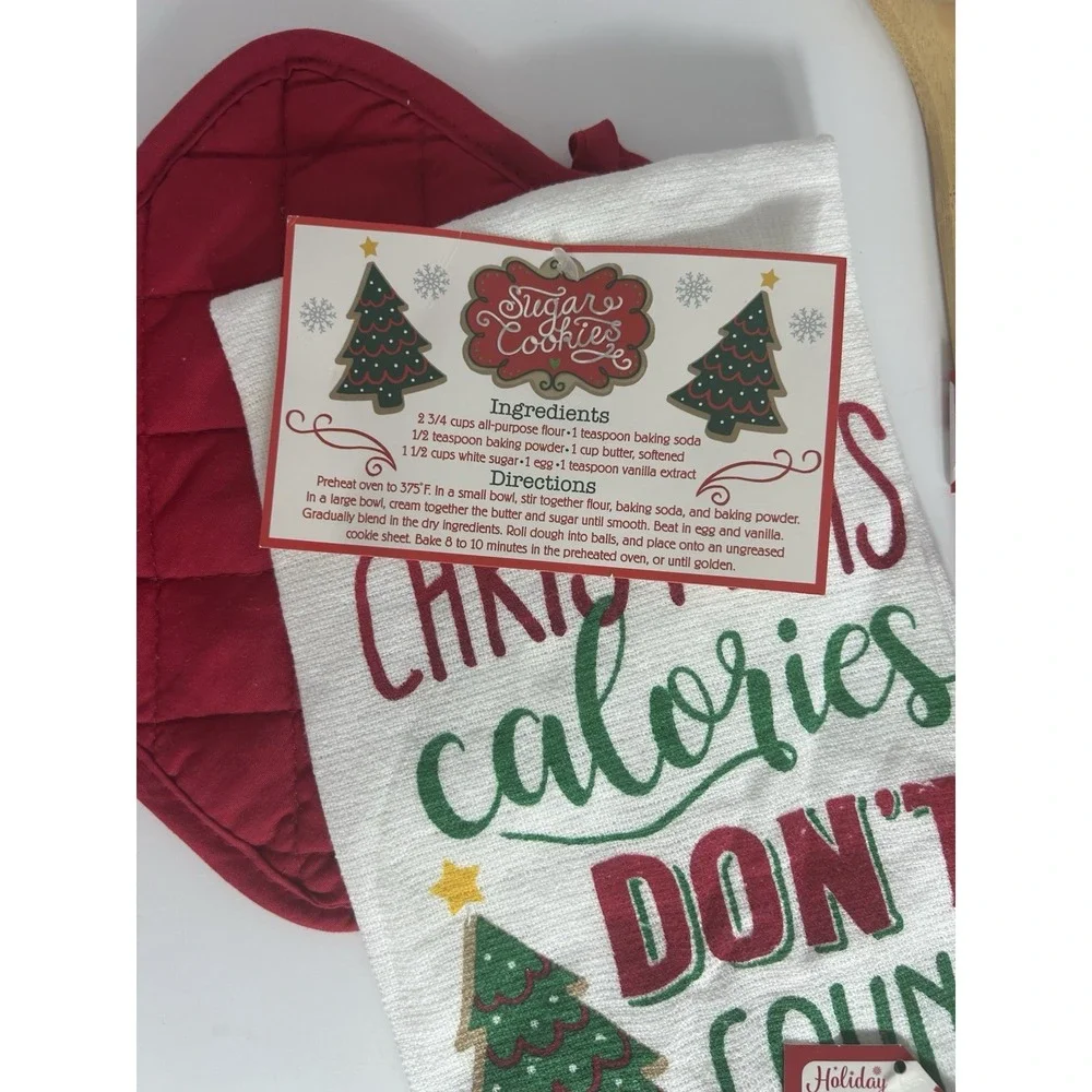 Christmas Tea Towel‎ & Spatula Set Holiday Baking Gingerbread Cookies 6 Pc Set